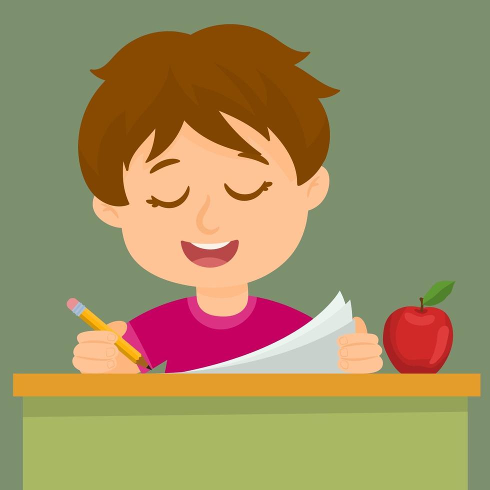 A boy answering an exam questions sitting at his desk vector