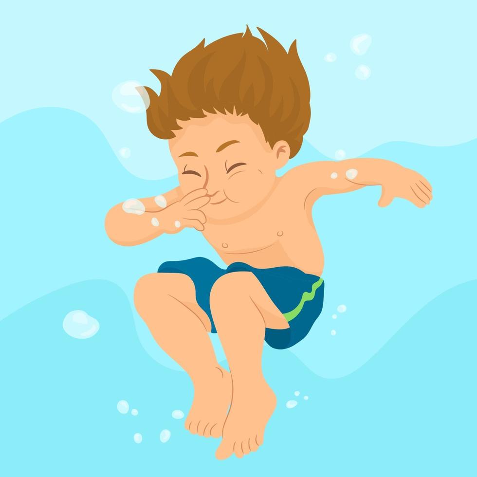 Underwater Young Boy Fun in the Swimming Pool vector