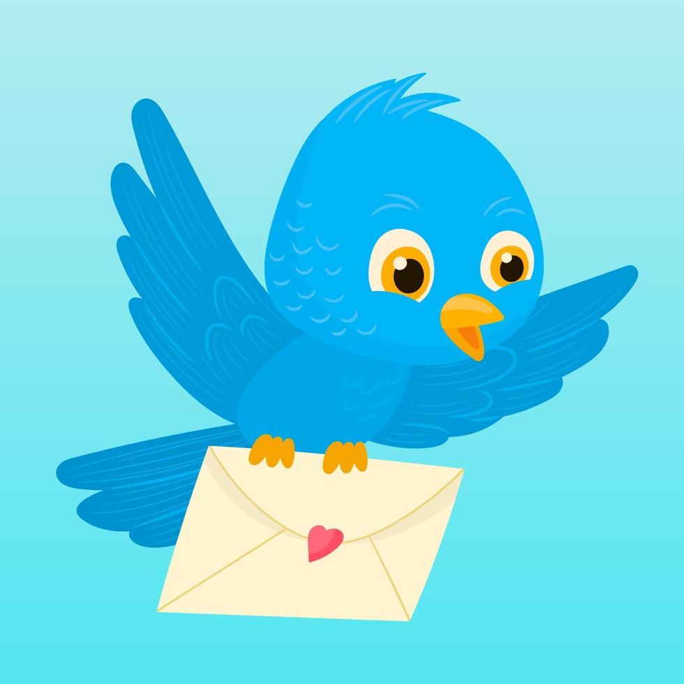 Little bird carrying a letter in its paws vector