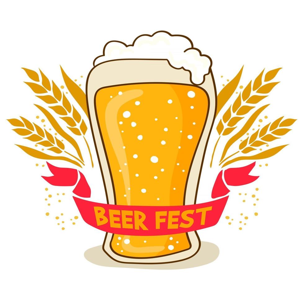 Glass with beer and wheat ears vector