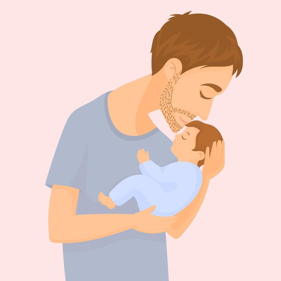 papá llevando en sus brazos a su pequeño hijo recién nacido vector