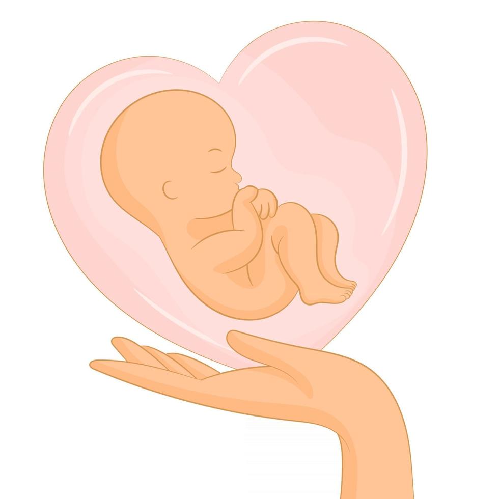 newborn baby lying on the hand symbol, childbirth and parenthood concept vector