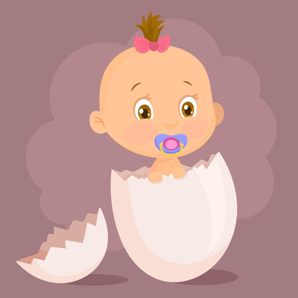 Funny baby girl hatching from an egg vector