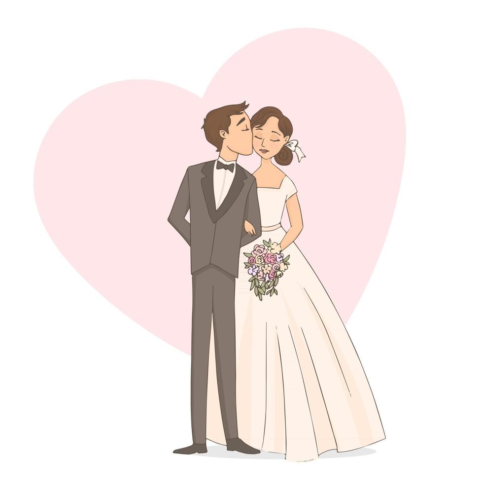 feliz pareja de novios. novios en el día de su boda vector