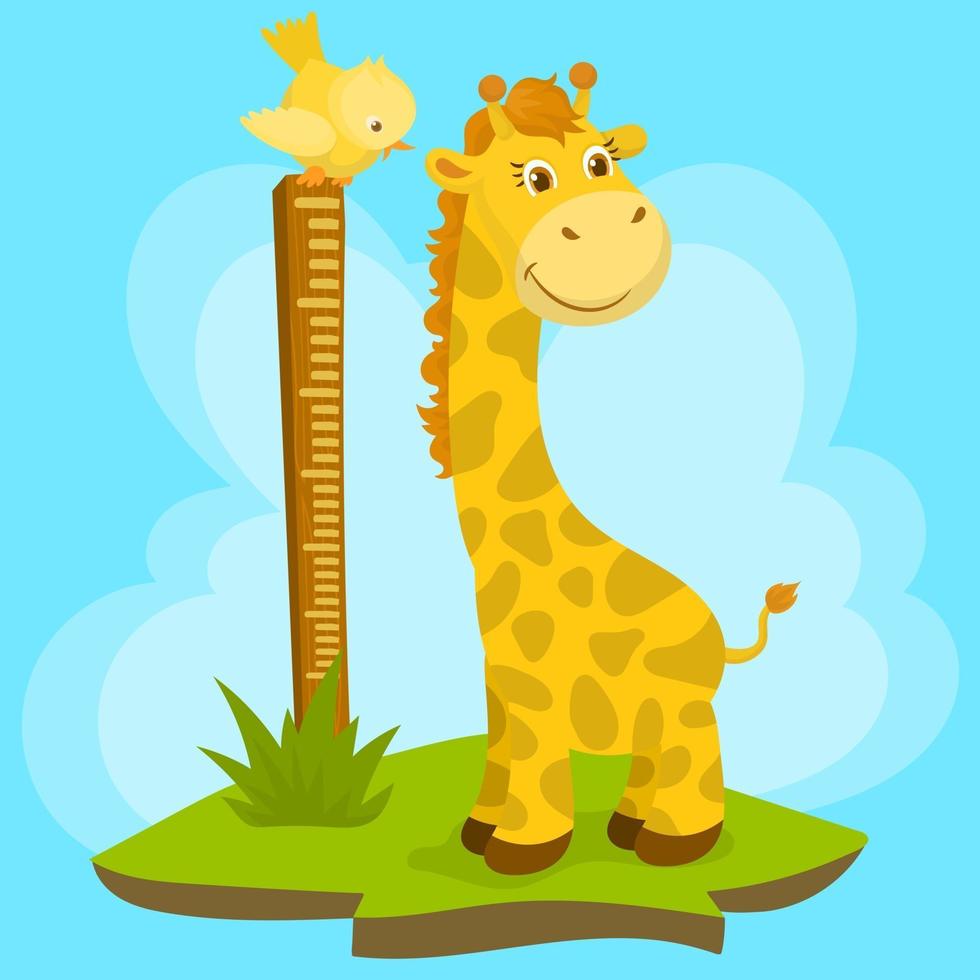 Meter wall with funny Cheerful Giraffe vector