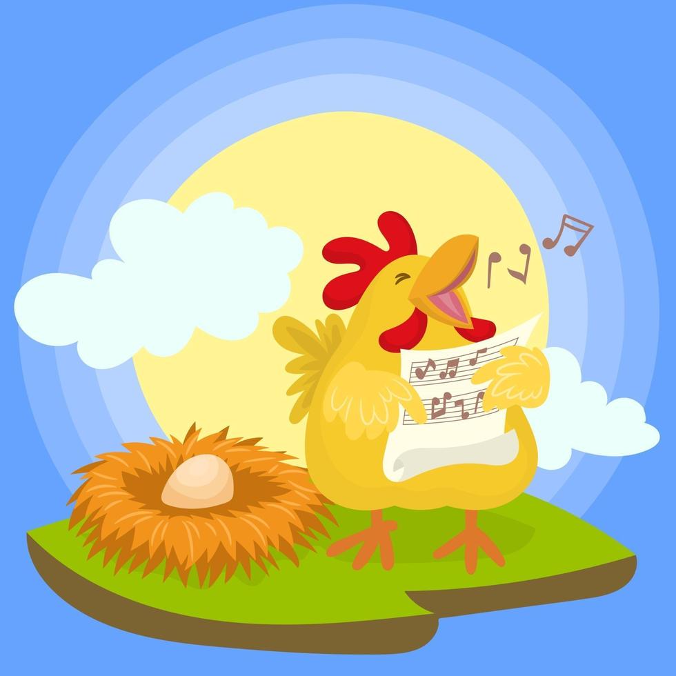 Hen singing next to her egg in the nest vector