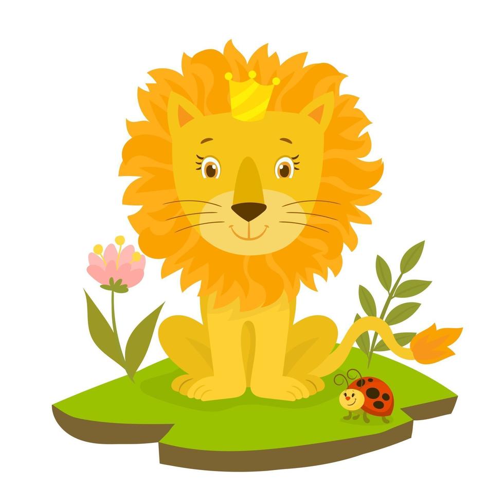 Cute Lion with golden crown vector