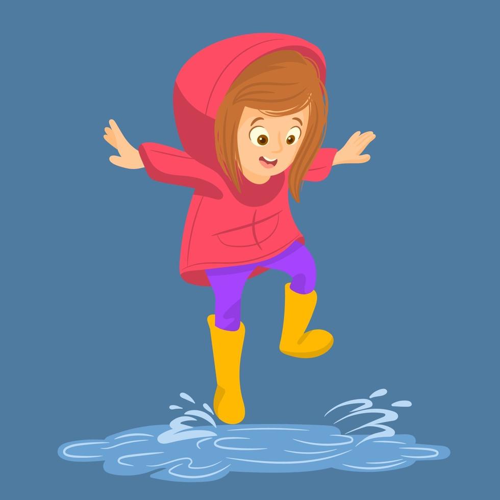 Happy girl under the autumn shower vector