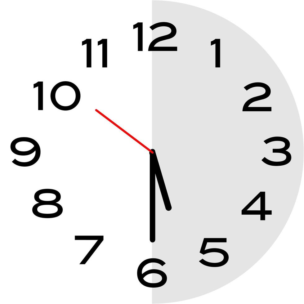 Half past 5 o'clock analog clock icon vector