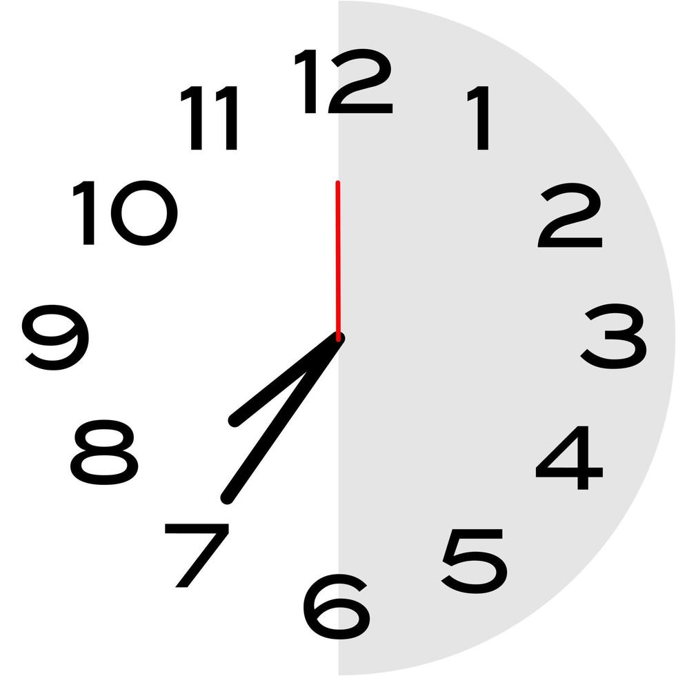 25 minutes to 8 o'clock analog clock icon vector