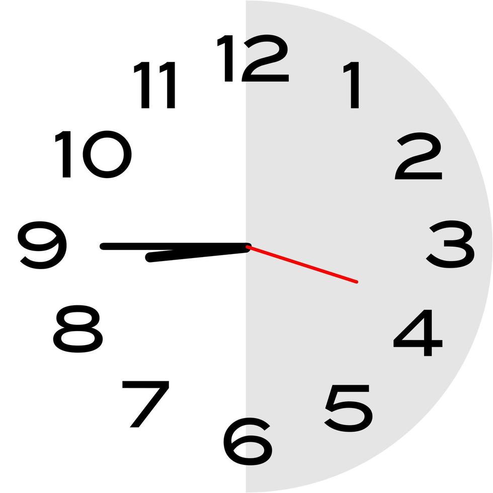 cuarto para las 9 en punto icono de reloj analógico vector