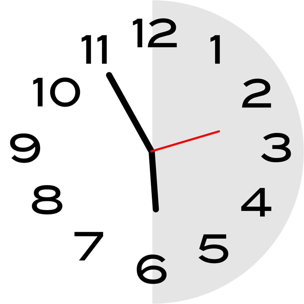 5 minutes to 6 o'clock analog clock icon vector