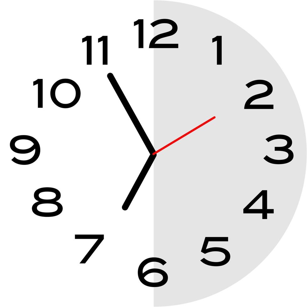 5 minutes to 7 o'clock analog clock icon vector
