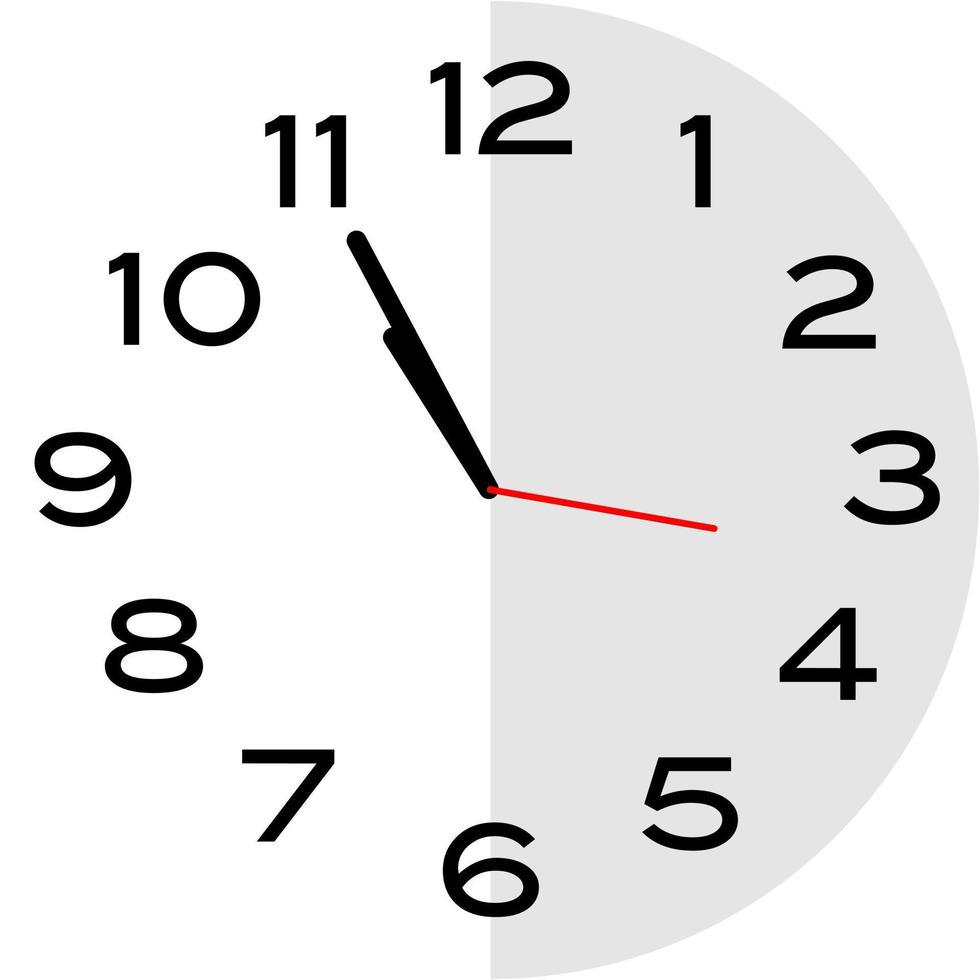 5 minutes to 11 o'clock analog clock icon vector