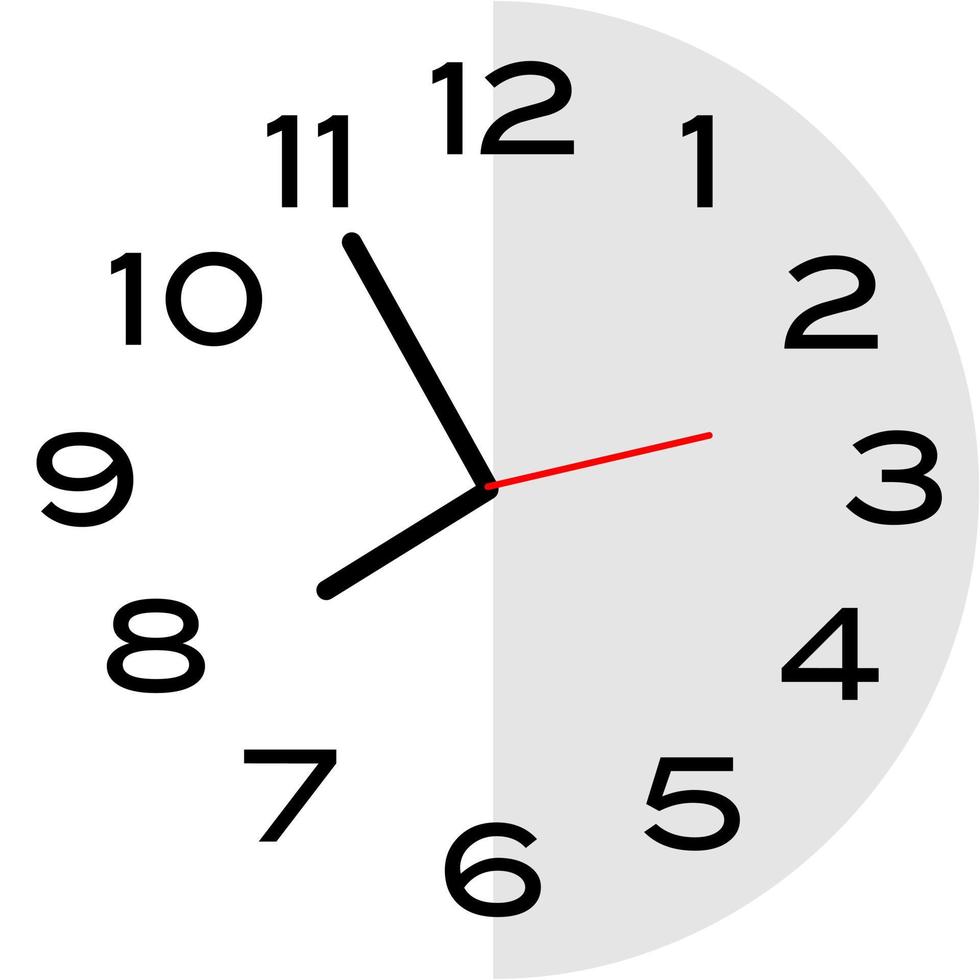 5 minutes to 8 o'clock analog clock icon vector