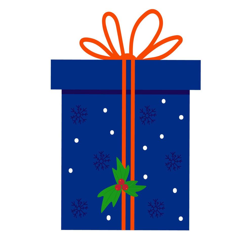 blue gift box with christmas mistletoe. Vector illustration