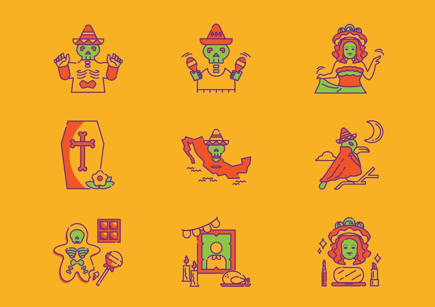 day of dead mexico icons vector