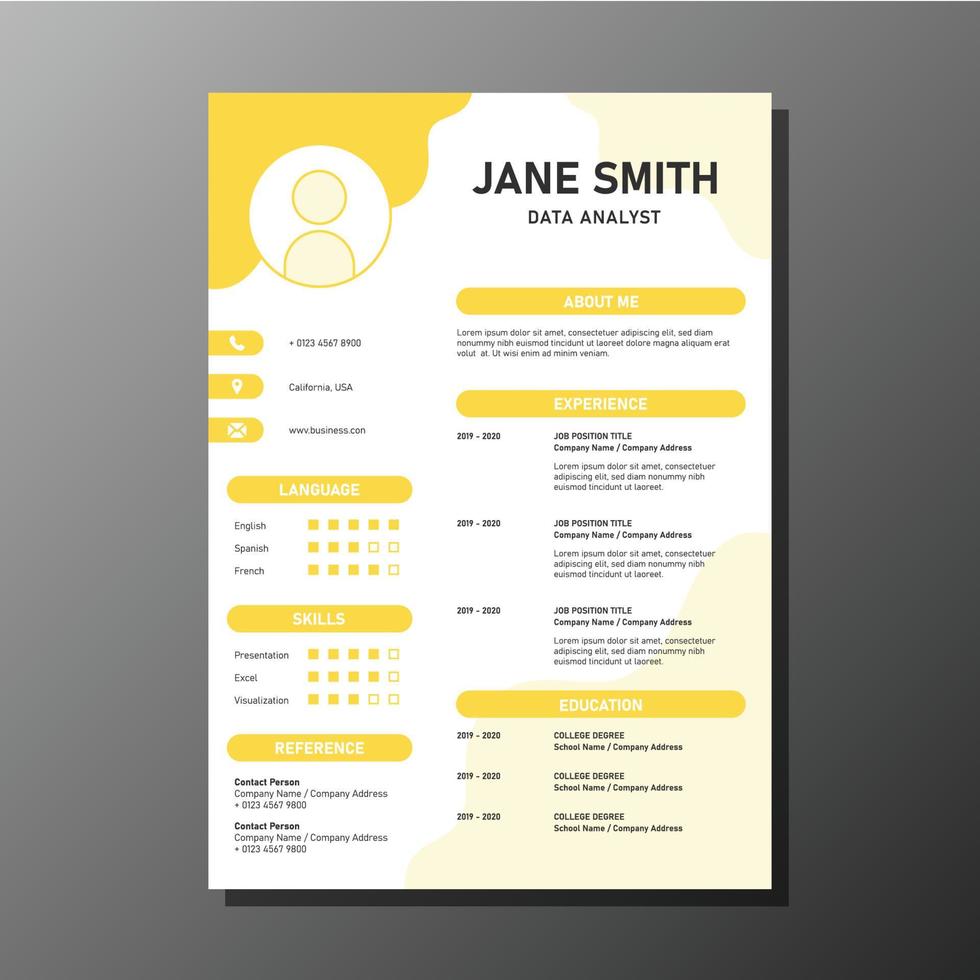 yellow creative business resume design vector