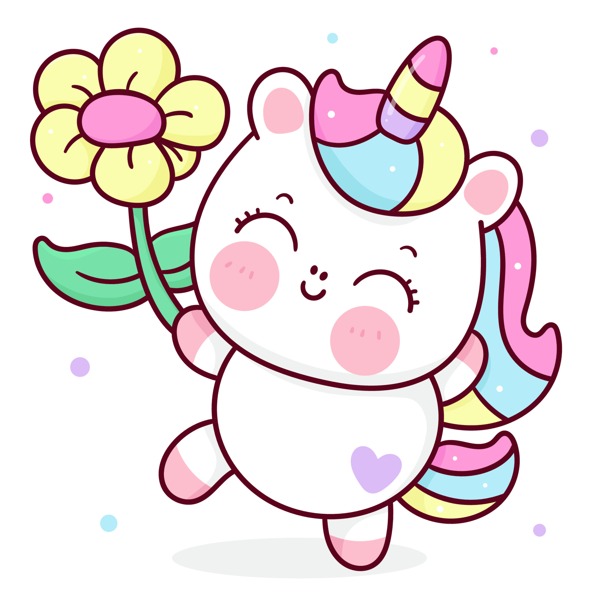 lindo unicornio dibujos animados kawaii vector animal sosteniendo flor  cuerno caballo cuento de hadas ilustración 3546706 Vector en Vecteezy