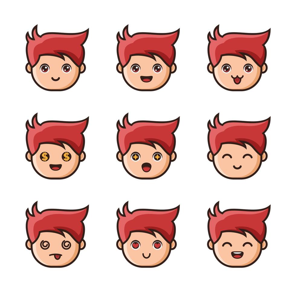 Set cute red hair boy emoticon vector