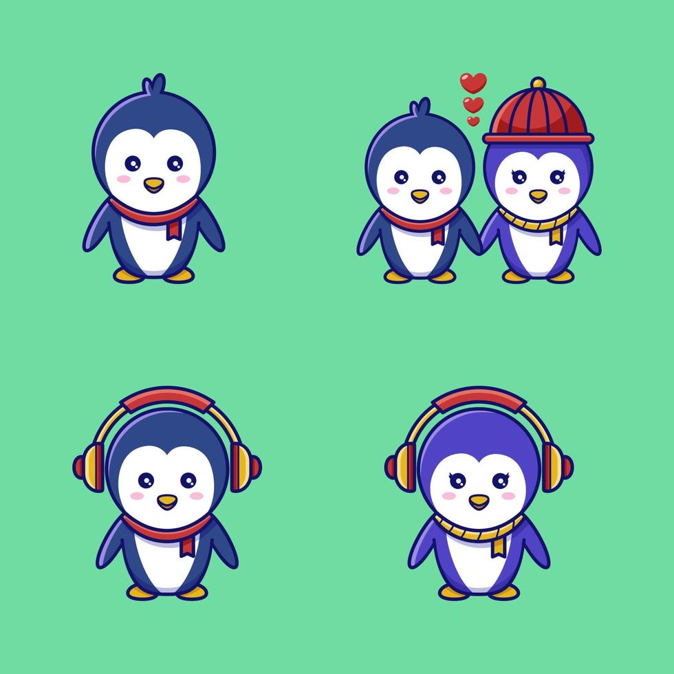 Set cute little penguin vector