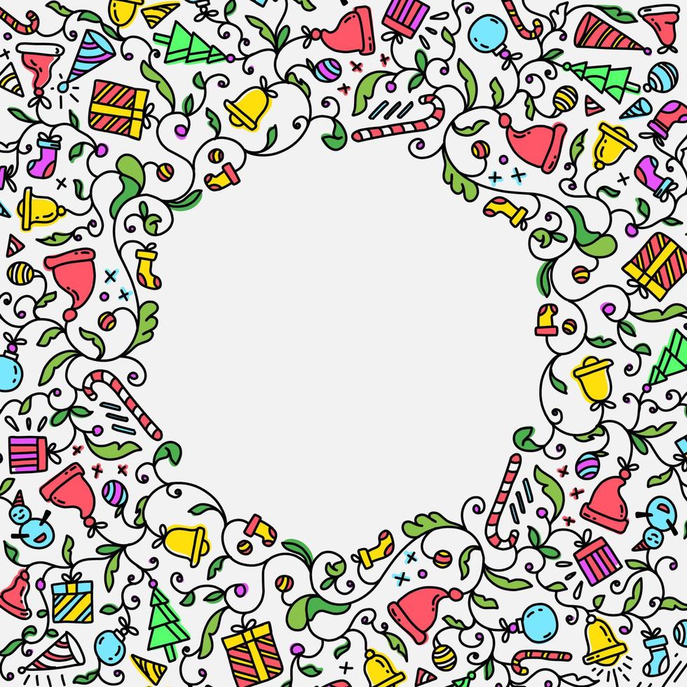 Hand drawn christmas doodle frame border circle vector