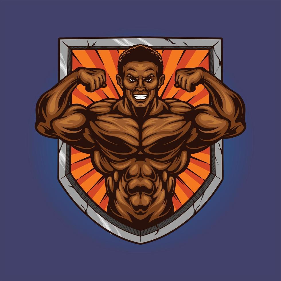 Gym Muscular Fitness Shield Logo Illustrations vector
