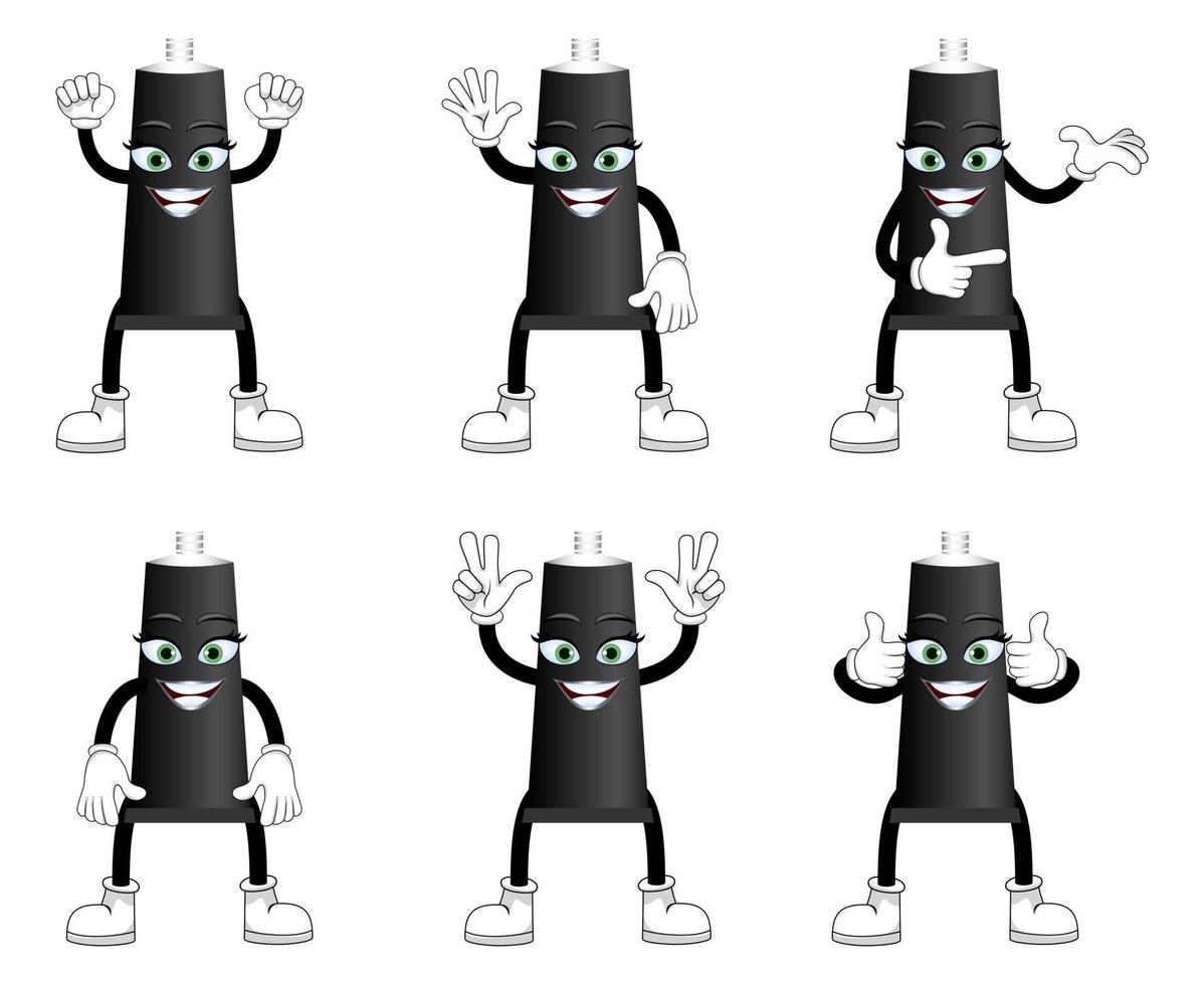 Mascot paint color tube character standing and waving doing different actions isolated vector