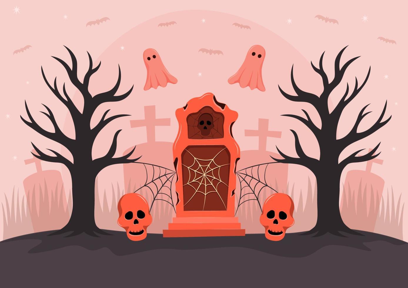 Hand drawn flat Halloween background, vector illustration