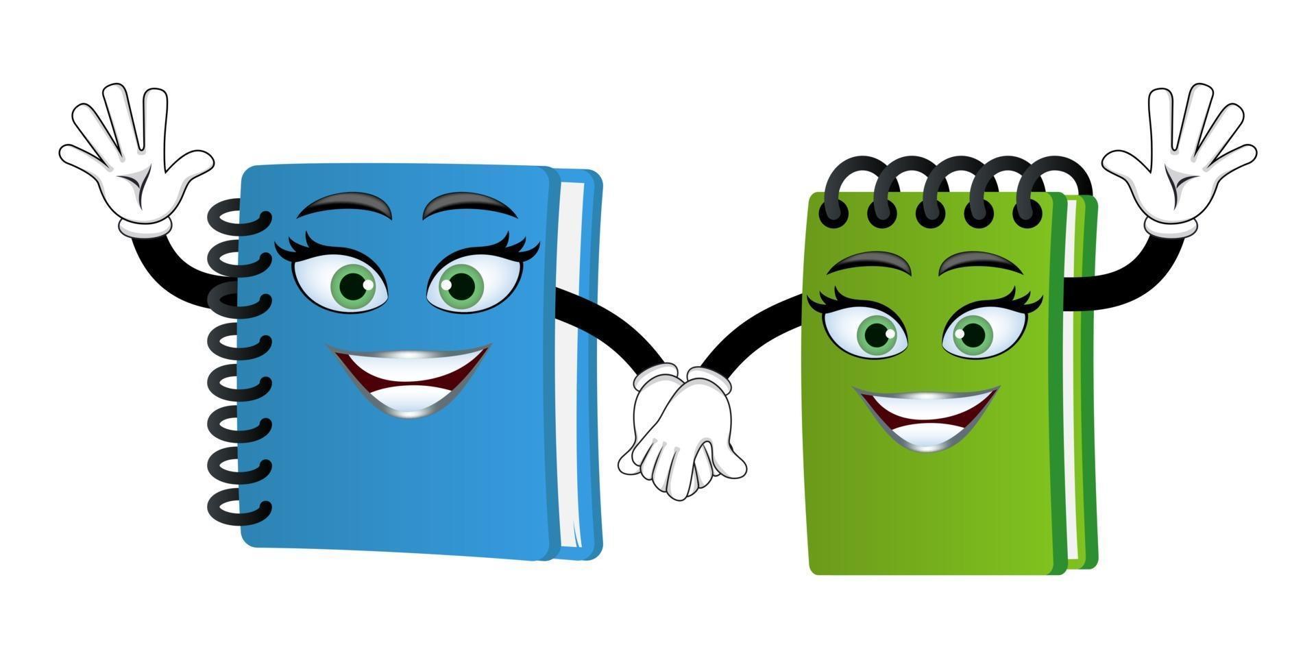 Mascot notepad characters standing together and holding hands and waving vector