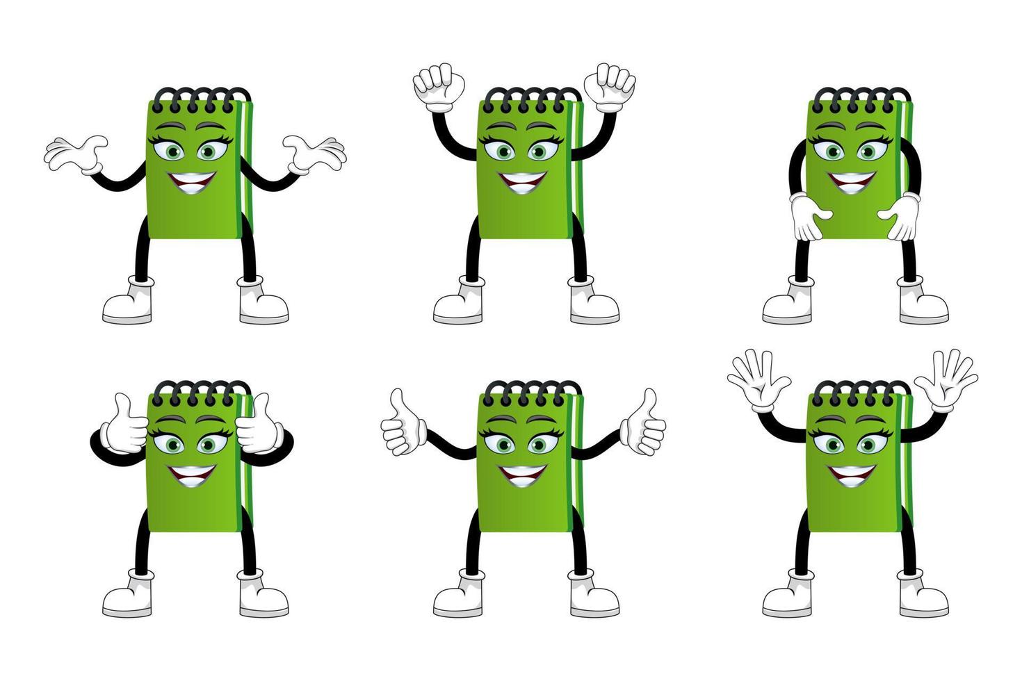 Mascot notepad character standing and doing different actions vector