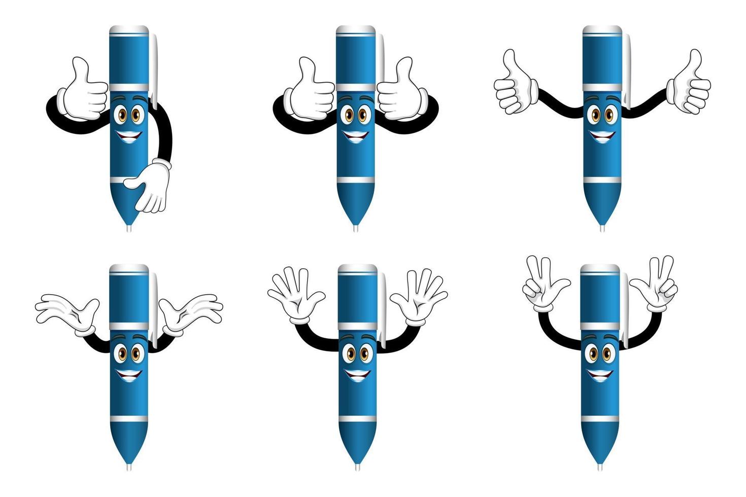 Mascot pen character standing and doing different actions isolated on white background vector