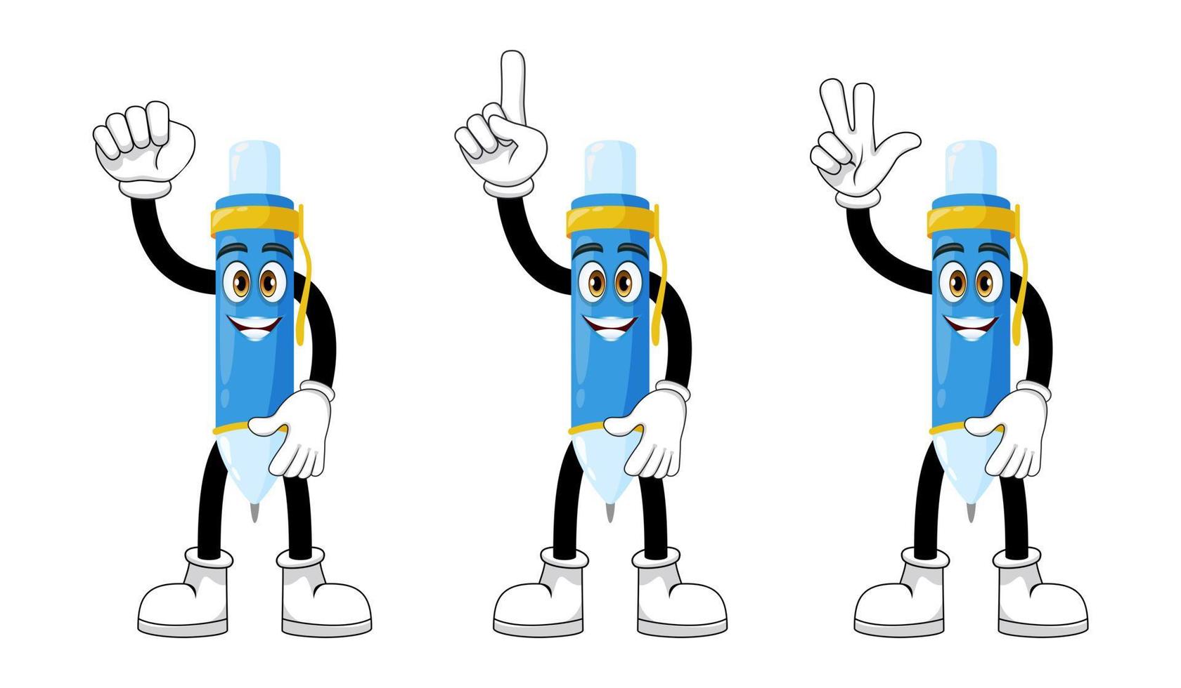 Mascot pen character standing and doing different actions waving posing isolated on white background vector