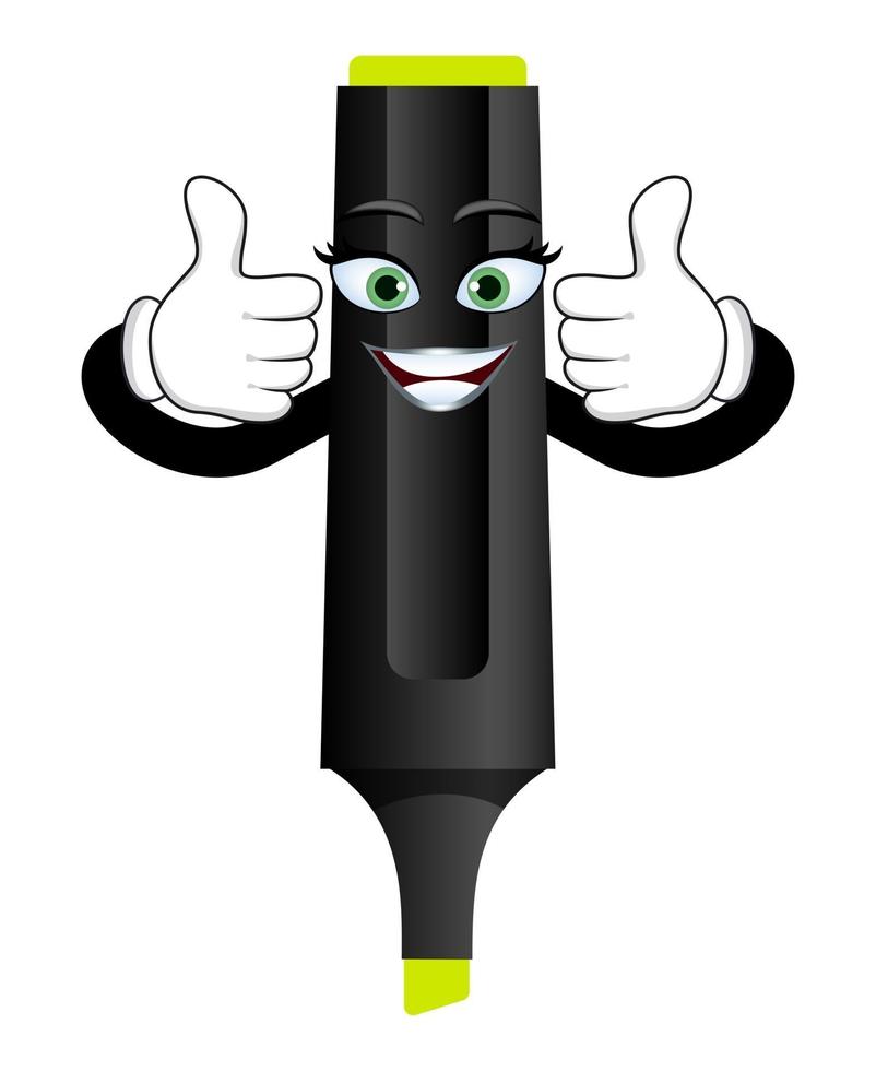Mascot marker pen character standing and showing like thumb up with both hands vector