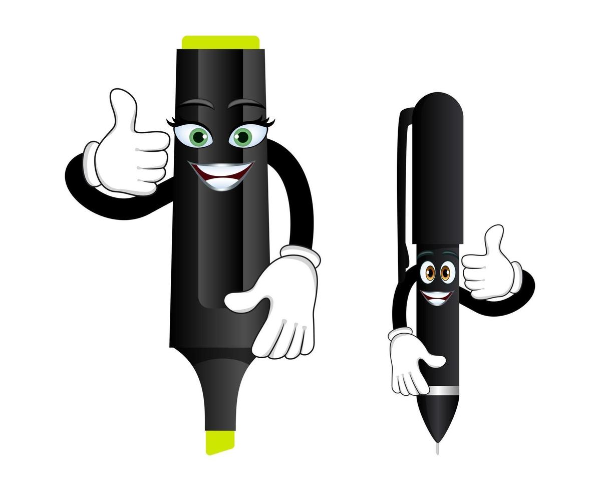 Mascot pen and marker pen character standing together and showing like thumb up vector