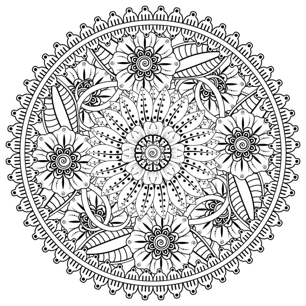 Circular pattern in the form of mandala with flower for henna, mehndi, tattoo, decoration. vector