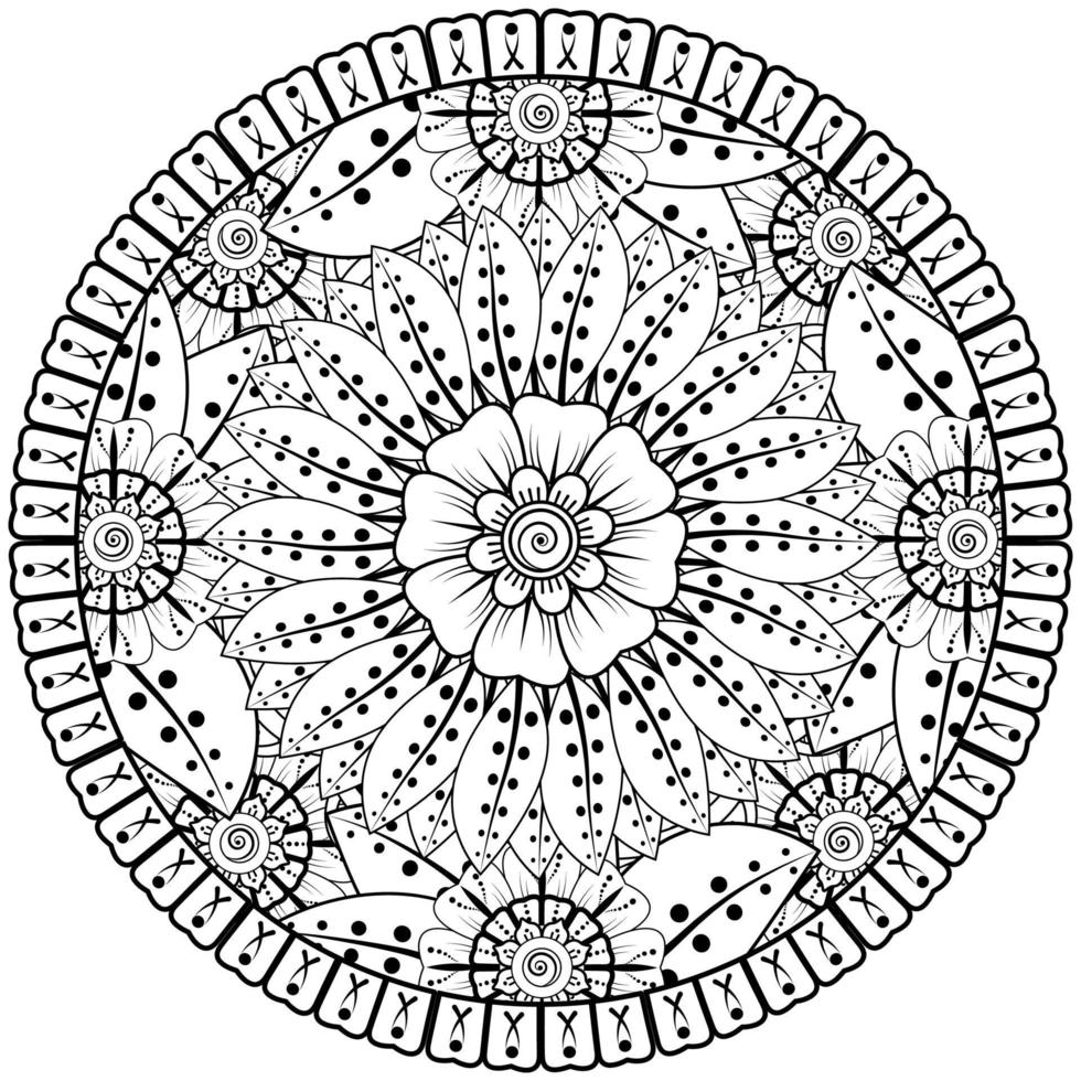 Circular pattern in the form of mandala with flower for henna, mehndi, tattoo, decoration. vector