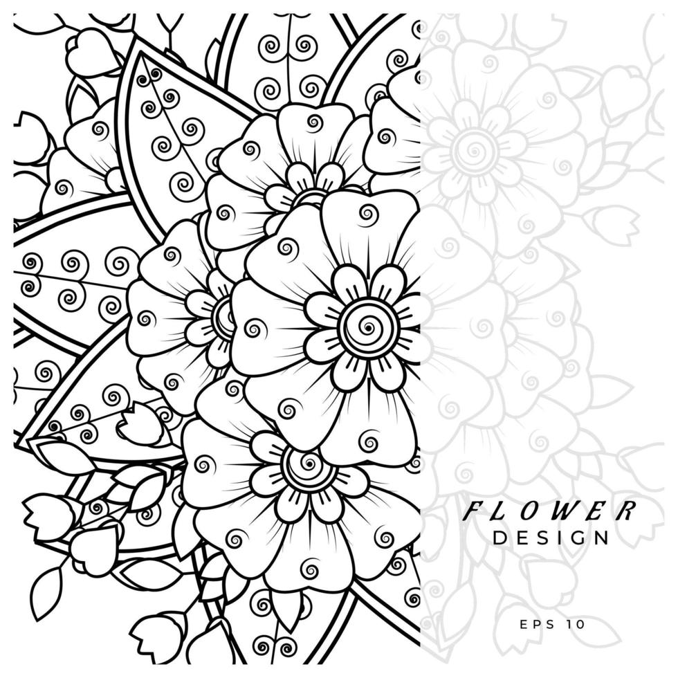 adorno decorativo de flores mehndi en estilo étnico oriental, adorno de doodle, dibujo a mano de contorno. página de libro para colorear. vector