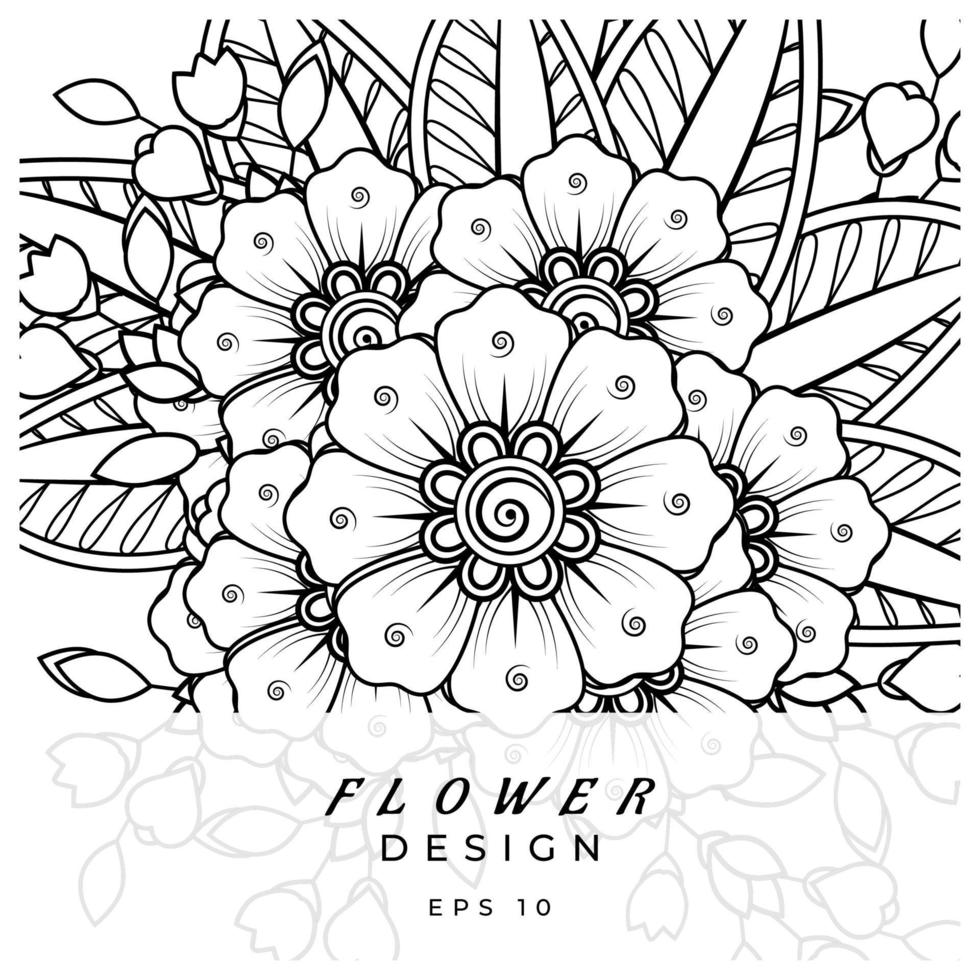 adorno decorativo de flores mehndi en estilo étnico oriental, adorno de doodle, dibujo a mano de contorno. página de libro para colorear. vector