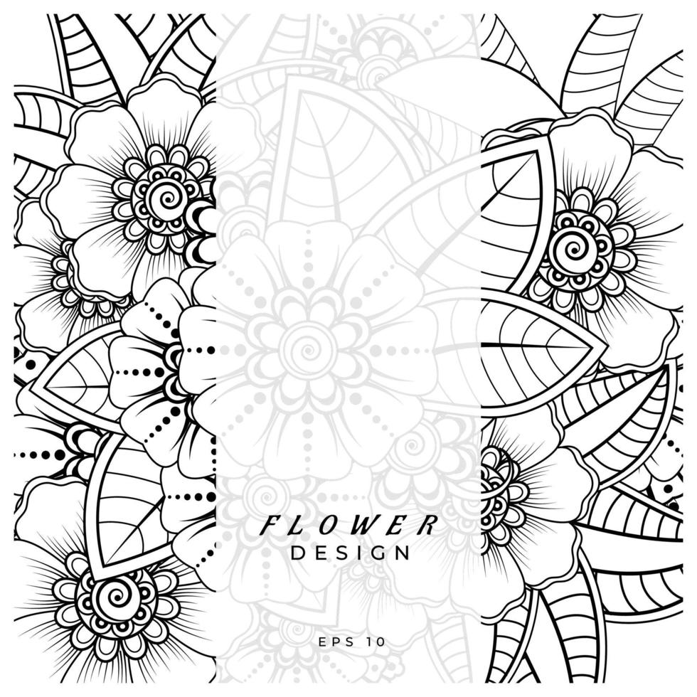 adorno decorativo de flores mehndi en estilo étnico oriental, adorno de doodle, dibujo a mano de contorno. página de libro para colorear. vector