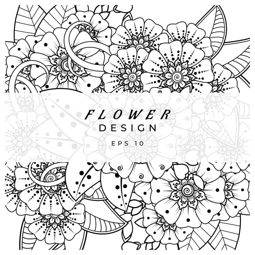 adorno decorativo de flores mehndi en estilo étnico oriental, adorno de doodle, dibujo a mano de contorno. página de libro para colorear. vector