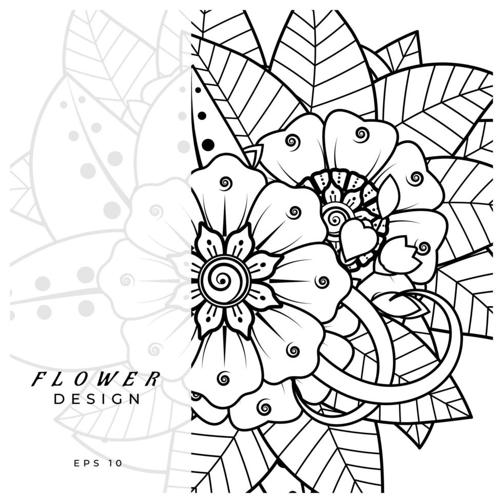 adorno decorativo de flores mehndi en estilo étnico oriental, adorno de doodle, dibujo a mano de contorno. página de libro para colorear. vector