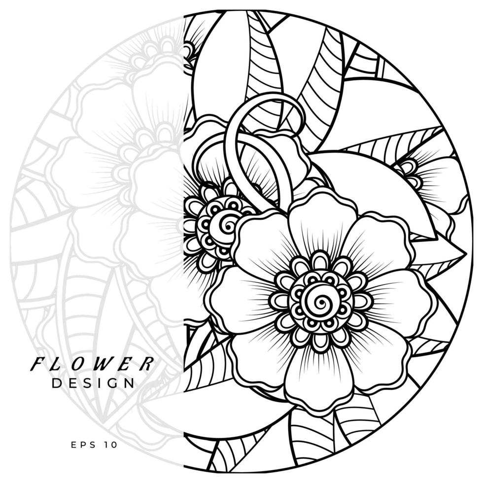 mehndi flower decorative ornament in ethnic oriental style, doodle ornament, outline hand draw. coloring book page. vector