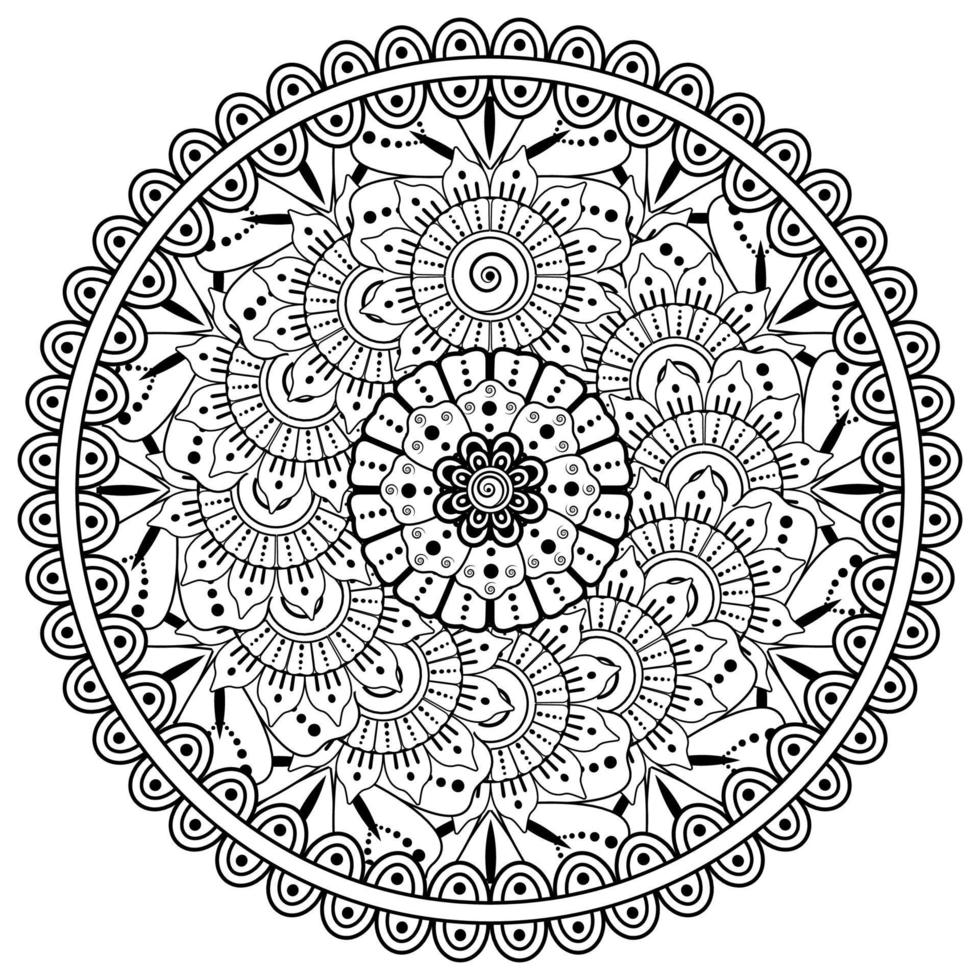 Circular pattern in the form of mandala with flower for henna, mehndi, tattoo, decoration. vector