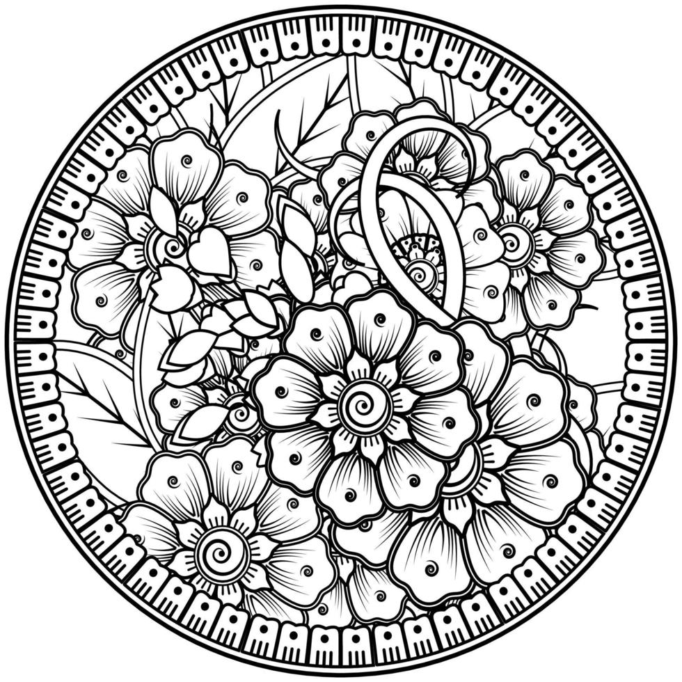 Circular pattern in the form of mandala with flower for henna, mehndi, tattoo, decoration. vector