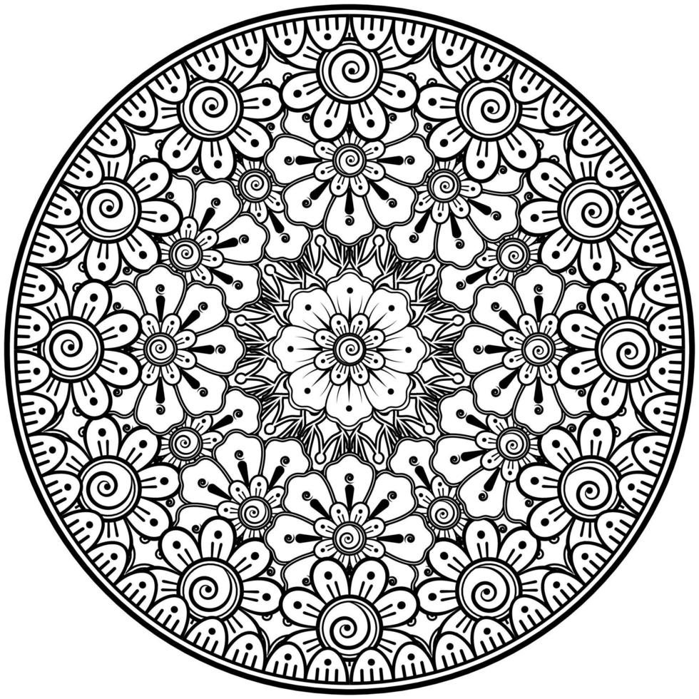 mehndi flower decorative ornament in ethnic oriental style, doodle ornament, outline hand draw. coloring book page. vector