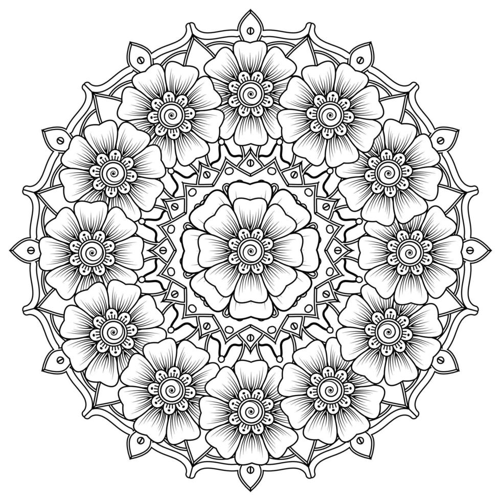 mehndi flower decorative ornament in ethnic oriental style, doodle ornament, outline hand draw. coloring book page. vector