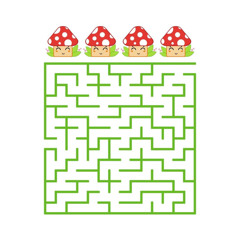 A colored square labyrinth with an entrance and an exit. Difficulty level. Lovely toon. Simple flat vector illustration isolated on white background.