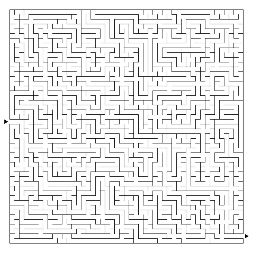 Abstract complex square maze with entrance and exit. An interesting game for children and adults. A mysterious puzzle. Vector illustration isolated on white background.