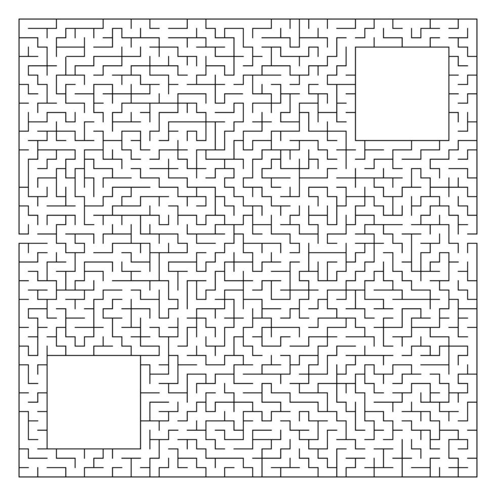 Abstract complex square maze with entrance and exit. An interesting game for children and adults. Vector illustration isolated on white background. With a place for your drawings.